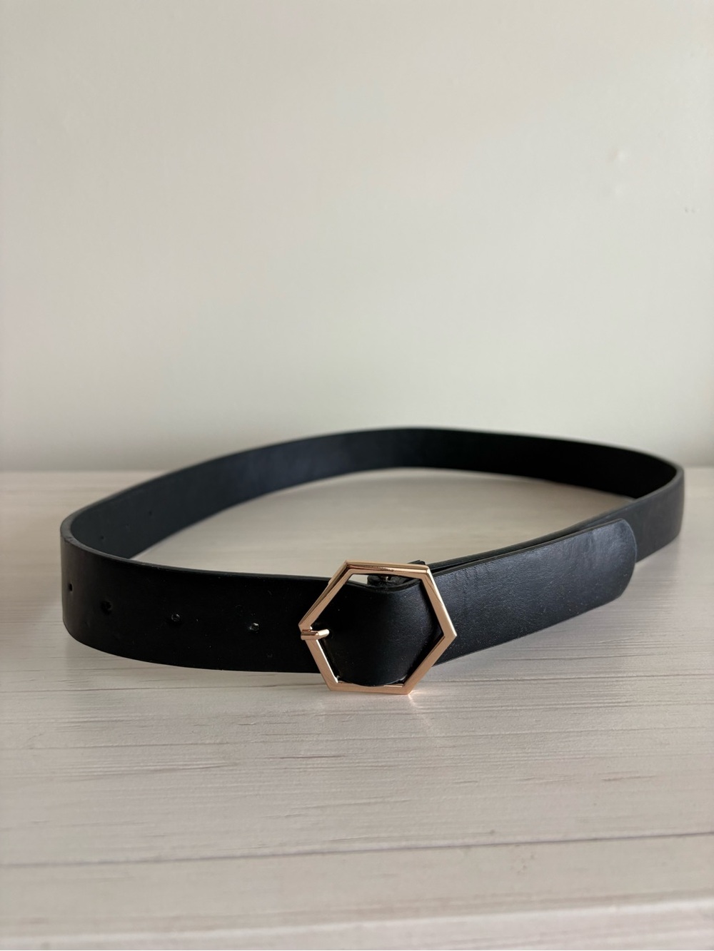 PrettyLittleThing Black Belt with Gold Hexagon Buckle